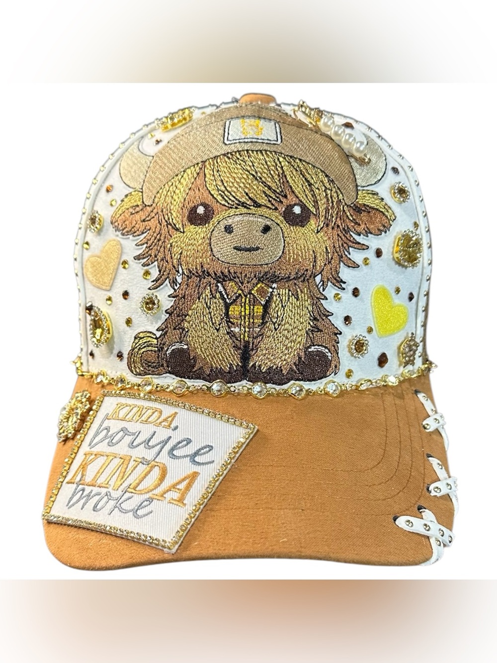 Embroidered Brown & White Decorative Women's Cap